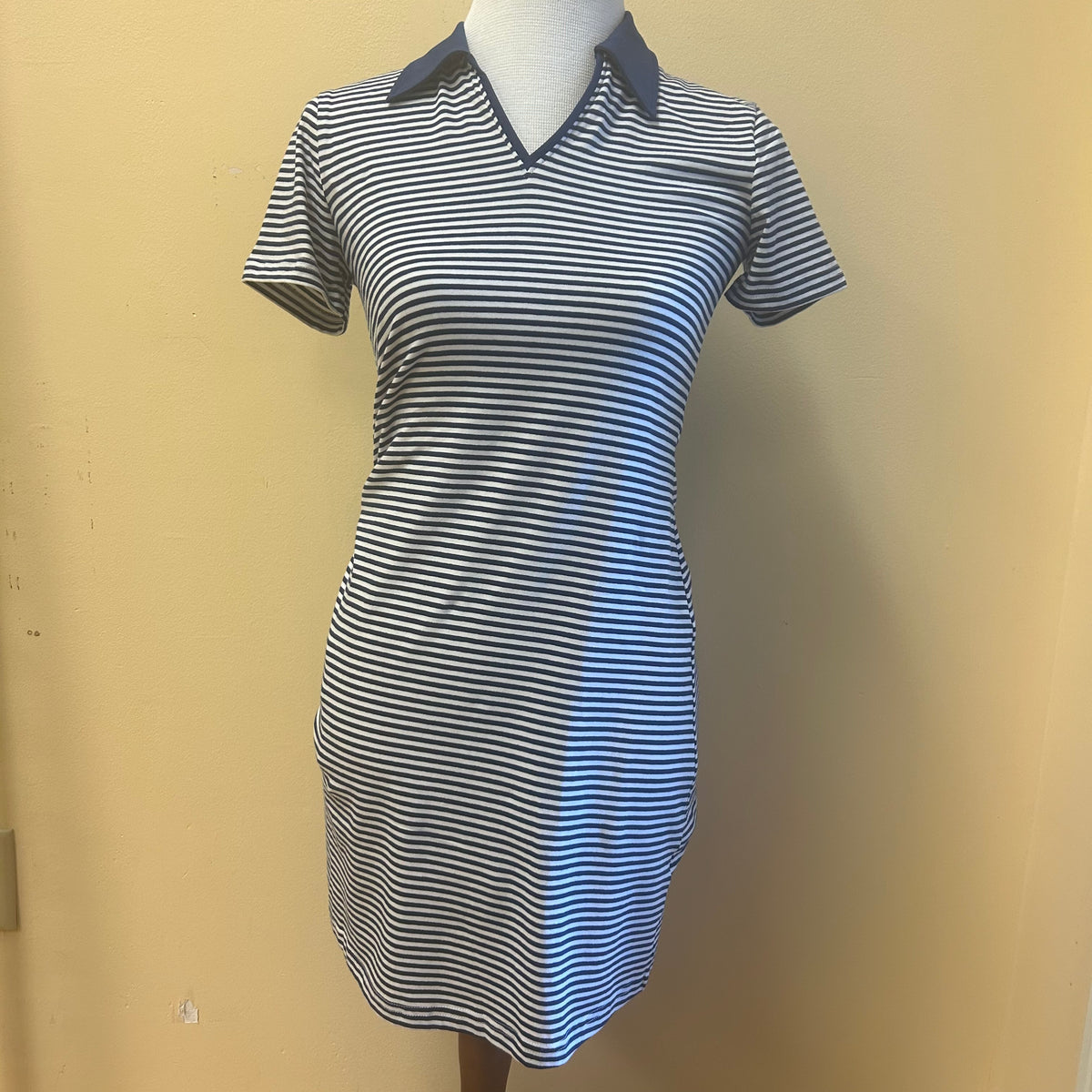 Blue &amp; White Short sleeve Striped Dress