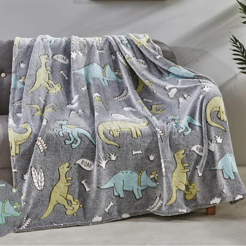 Gray Dinosaur Glow in Dark Blanket