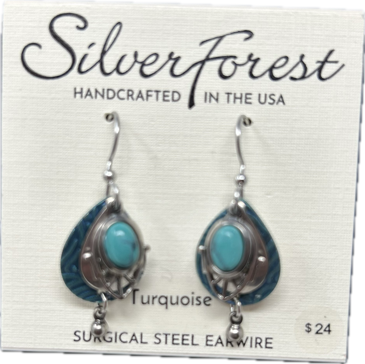 Silver/Blue Abalone Stone on Tear Earrings