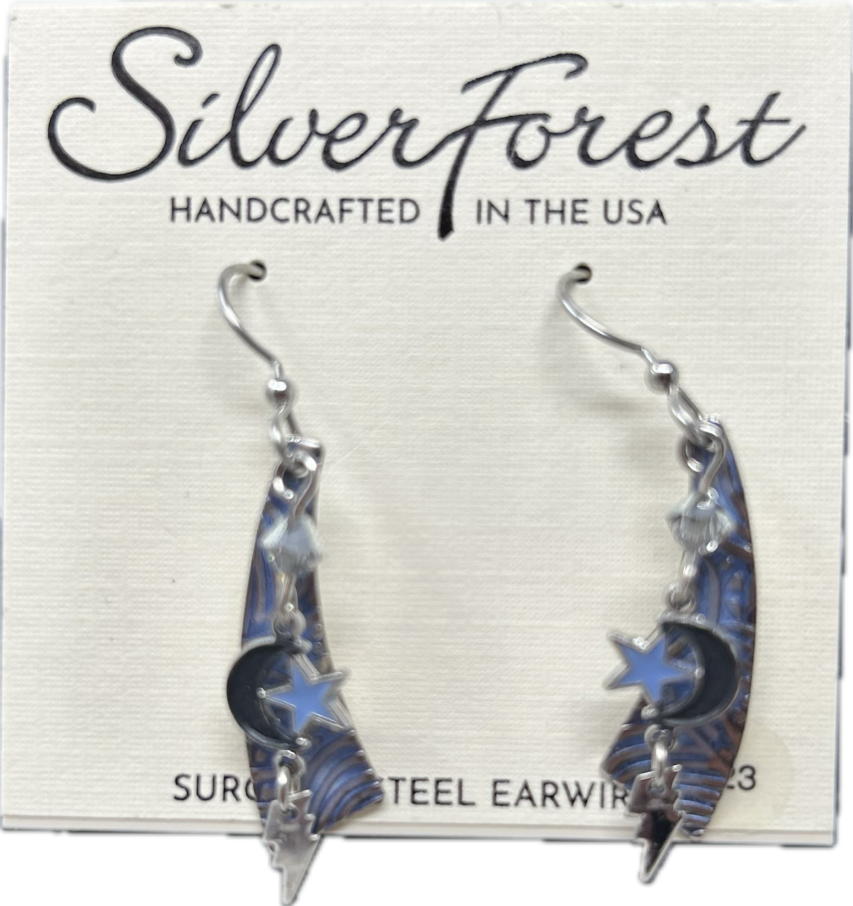 Blue/Silver Space Charms on Wisp Earrings