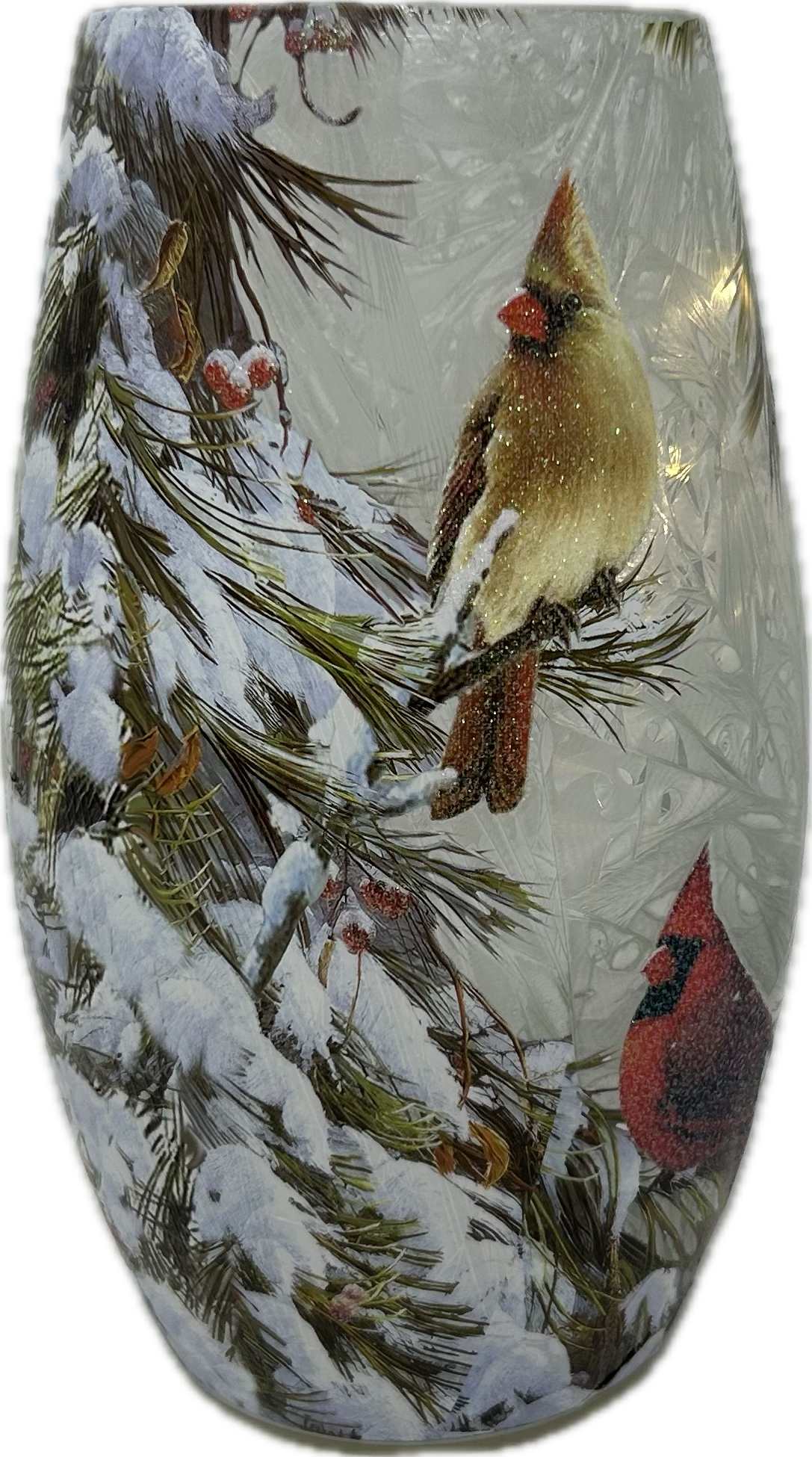 3.25&quot;x7.25&quot; Evergreen Cardinal Pair LED Glass Vase