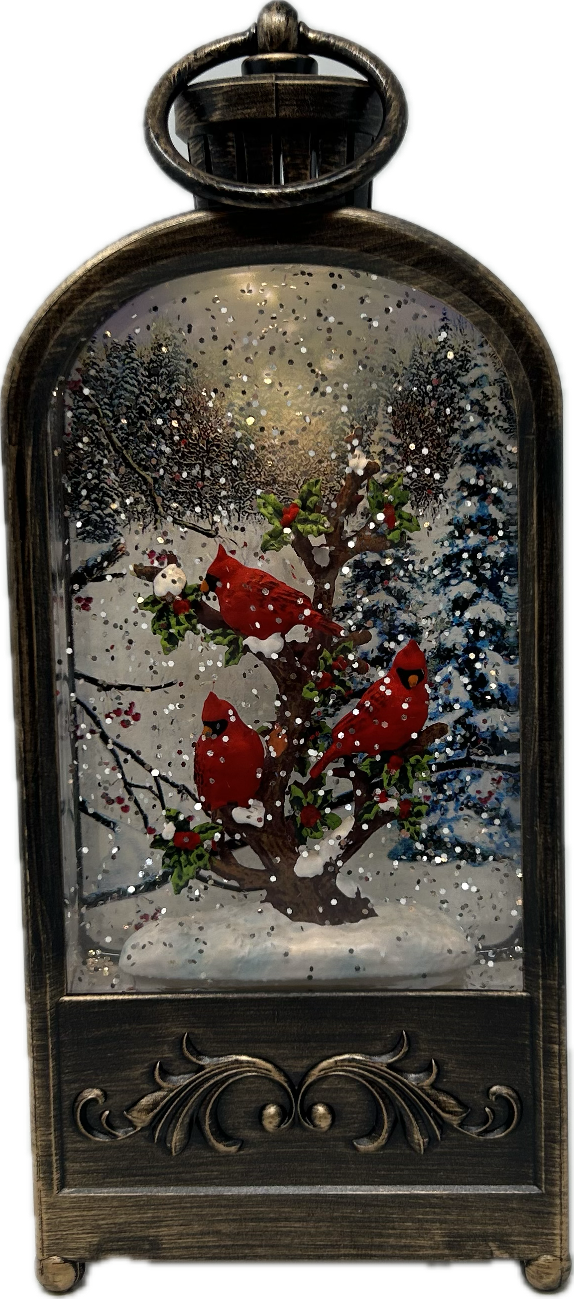 10.875&quot; Snowbranch Cardinals Dome Glitter Lantern