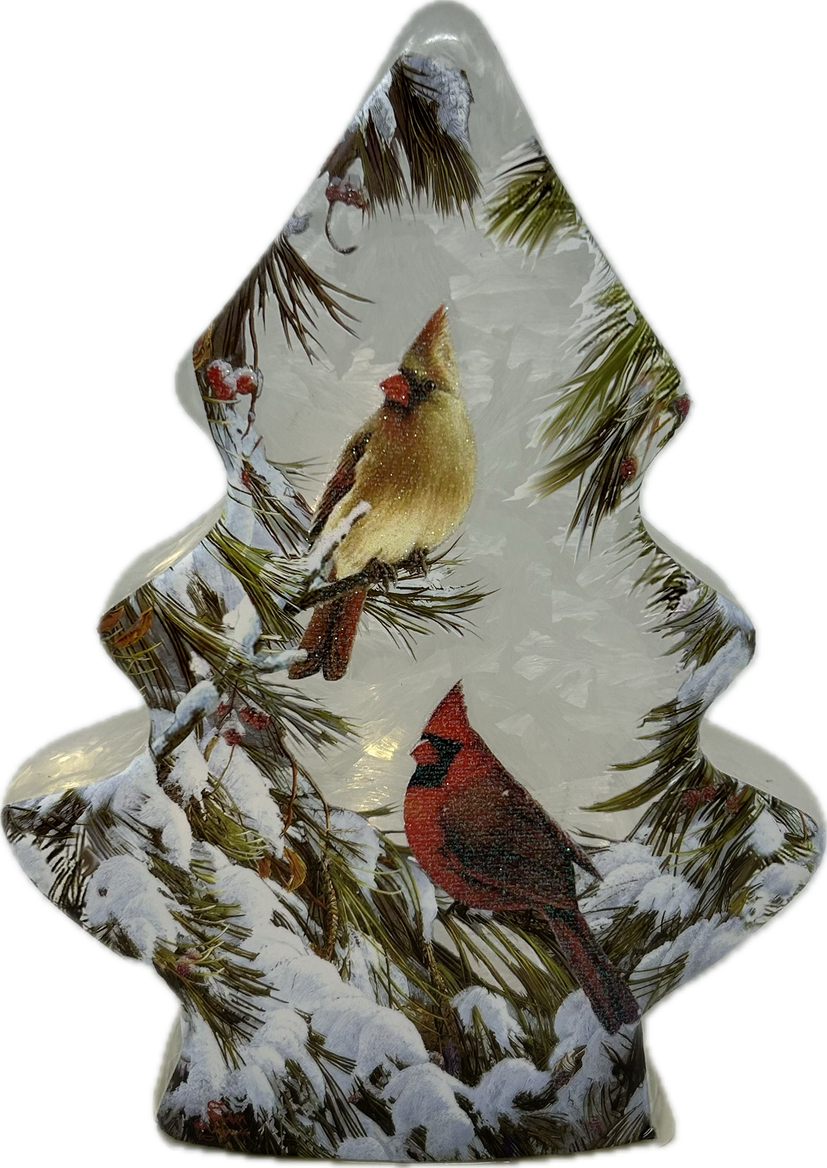 6.5&quot;x8.5&quot; Evergreen Cardinal Pair LED Glass Tree