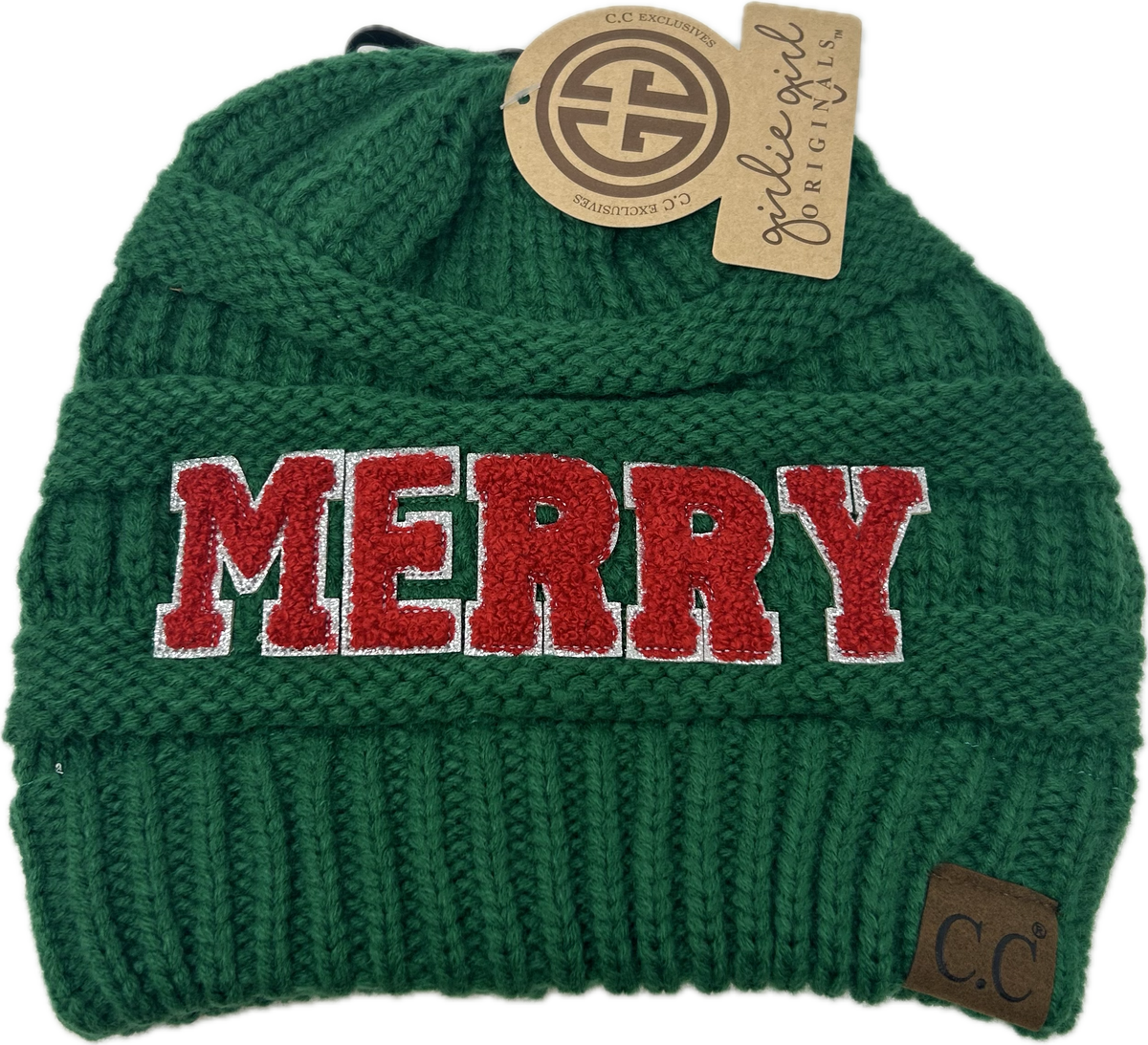 Green C.C. Beanie w/MERRY  Embroidery