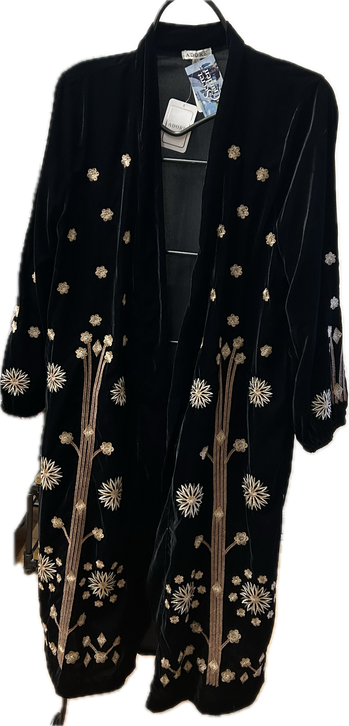 Black Velvet Lined Embroidered Duster