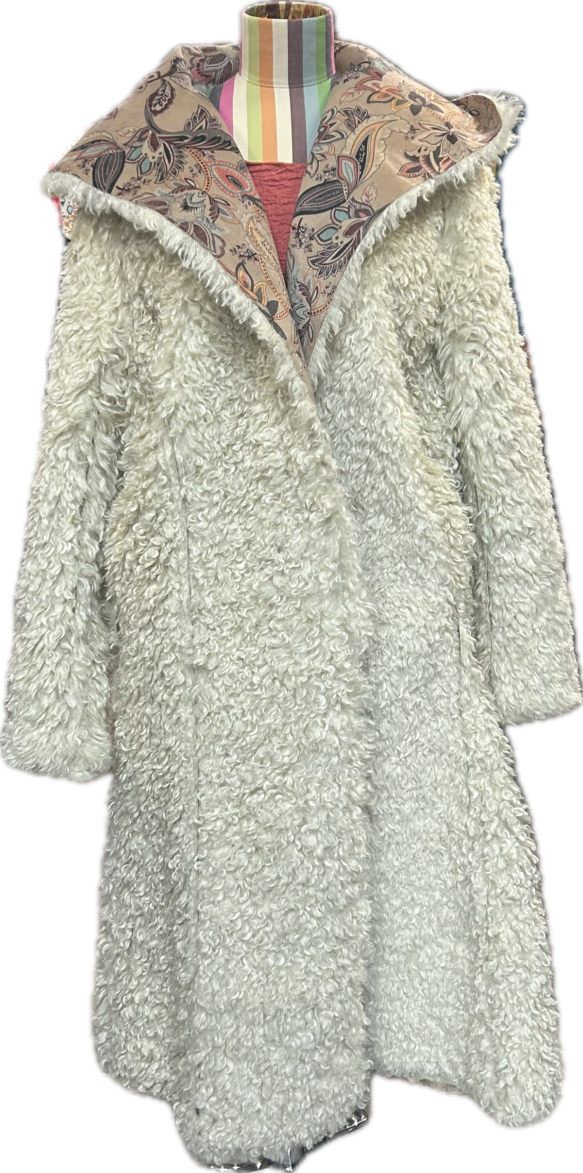 Reversable Suede and Fur Print Long Coat