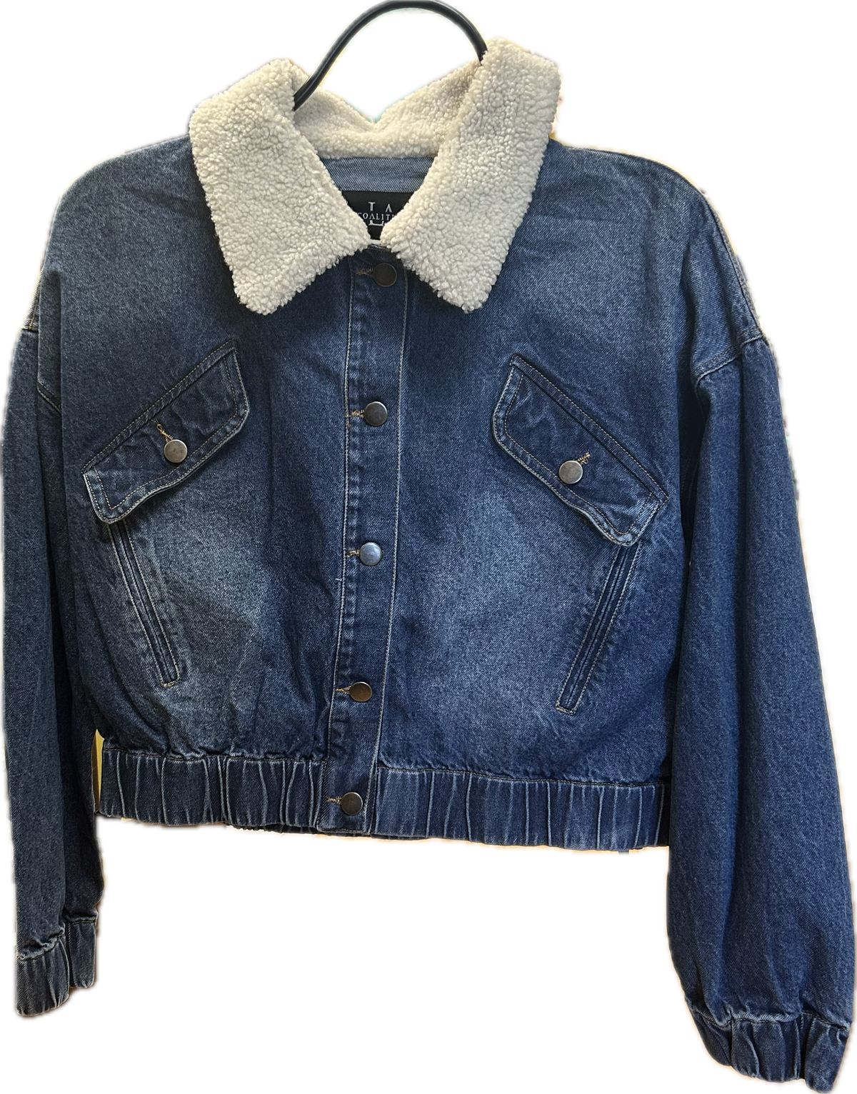 Denim Wash Crop Top Jacket w/Fur