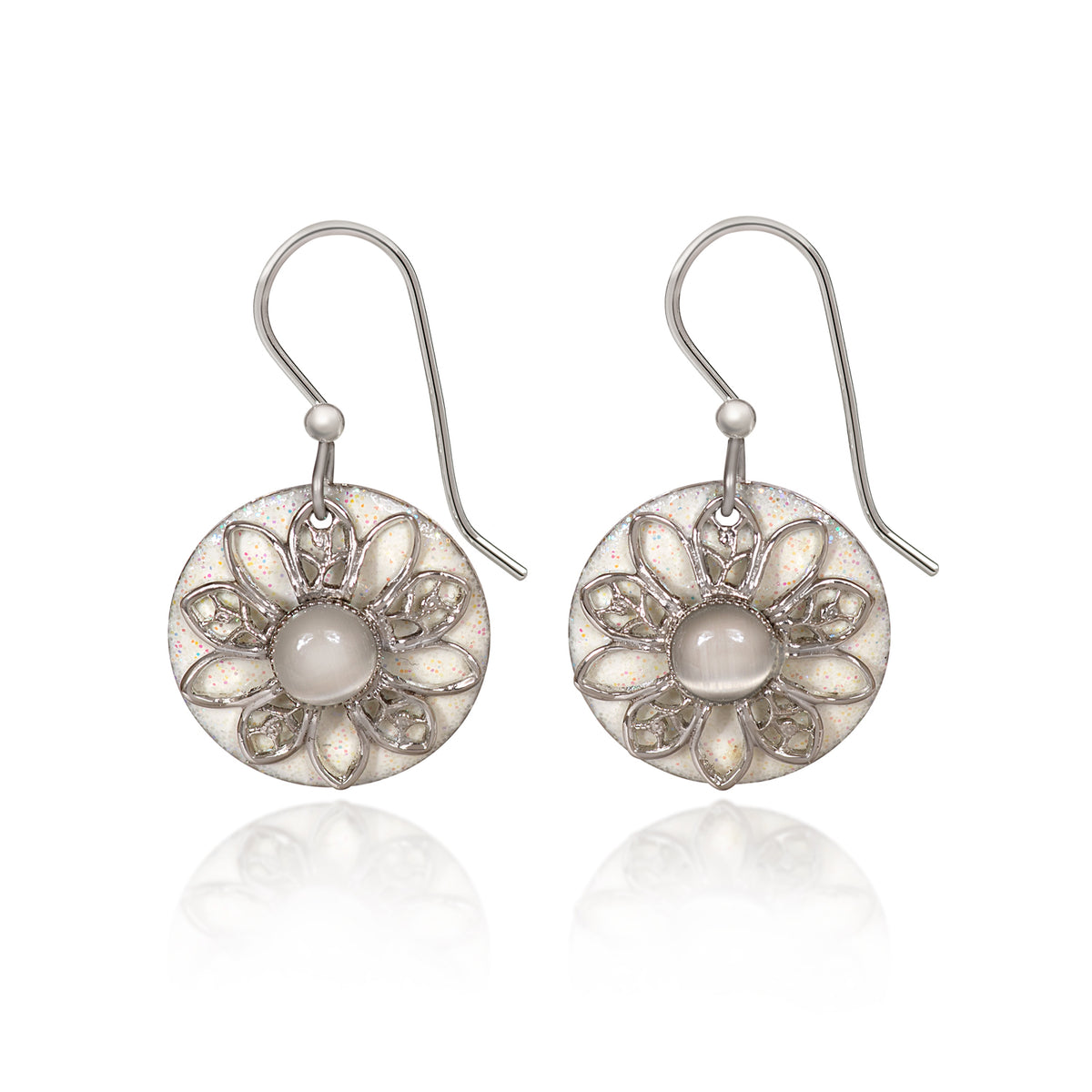 Silver Filigree Flower on Round Earring