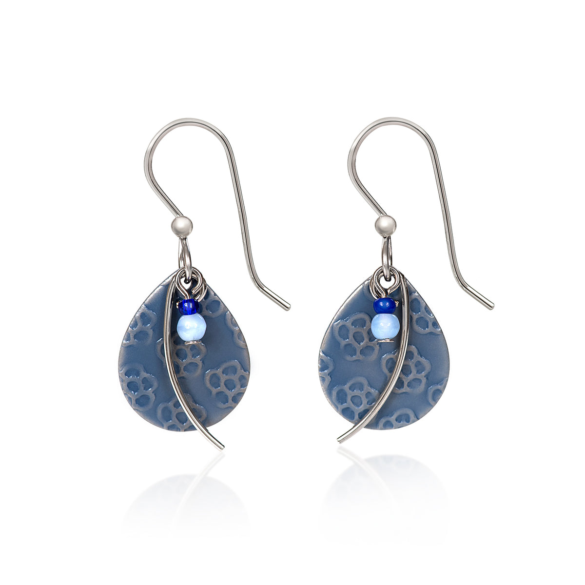 Blue Textured Tear w/ Wisp &amp; Bead Earrings