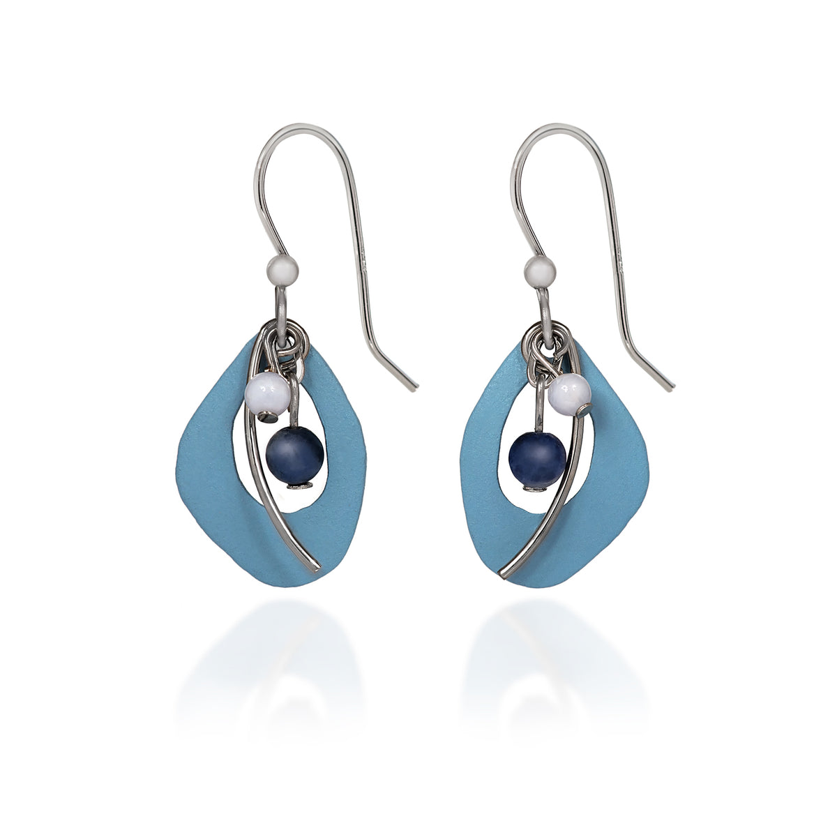 Blue Organic Shape w/ Dangle Beads Earrings