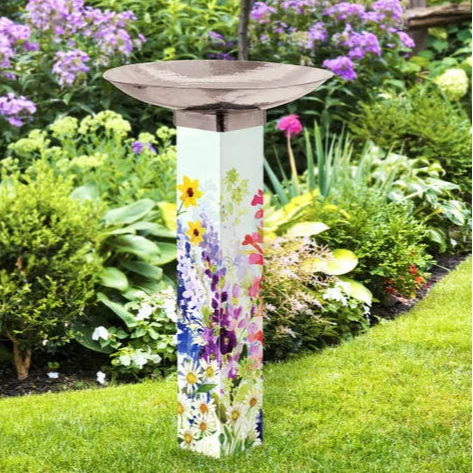 Spring Hummingbird Garden Bird Bath Art Pole