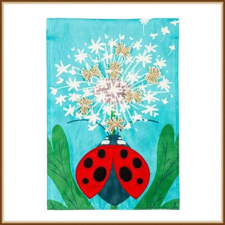 Ladybug &amp; Drifting Dandelion Garden Flag