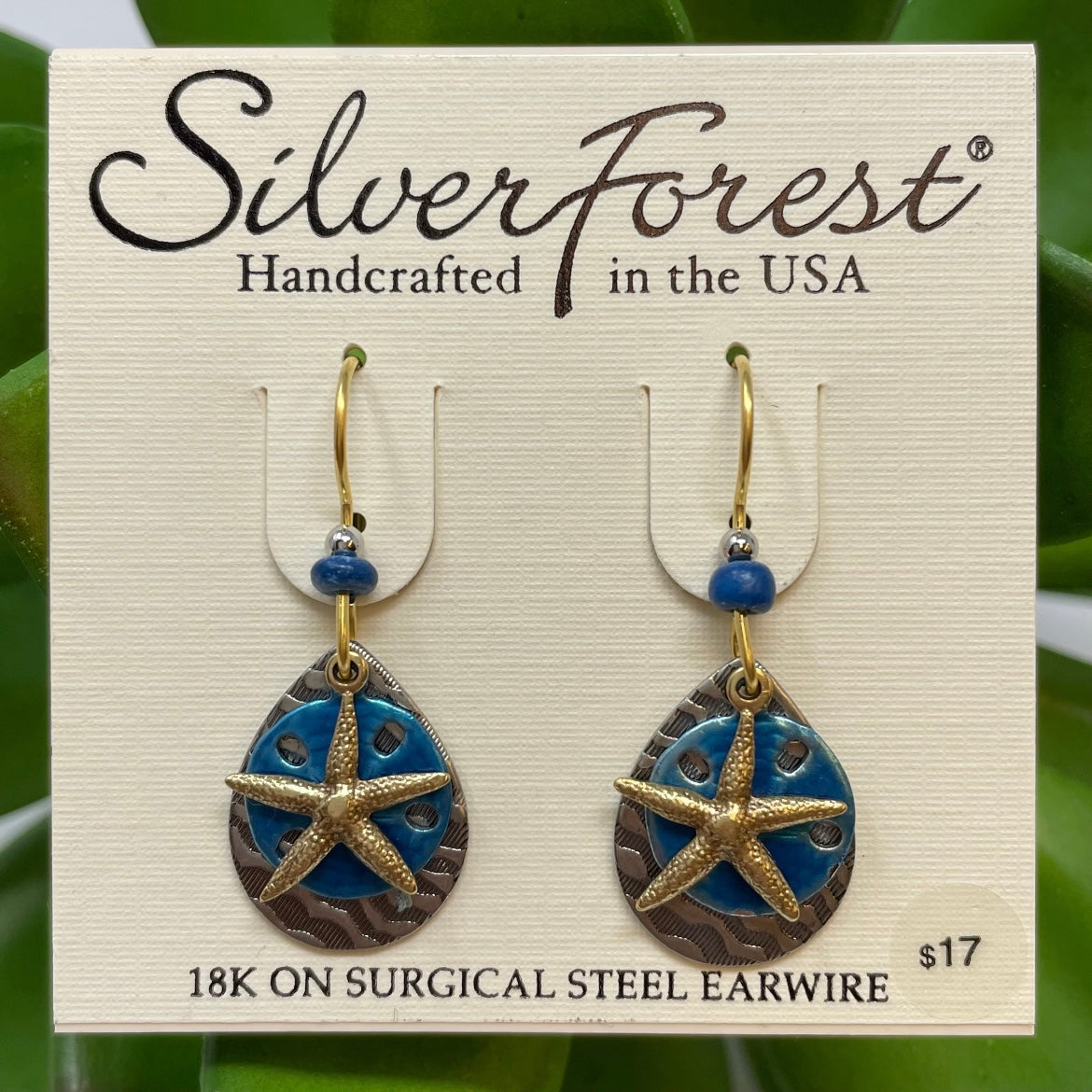 Starfish w/ Blue Sand Dollar Textured Tear Earrings