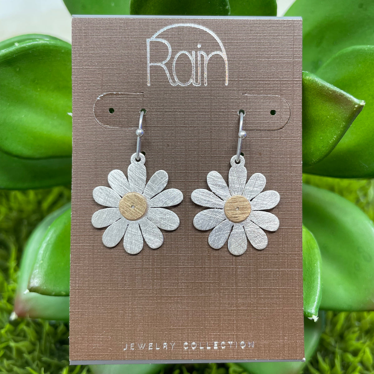 Two Tone Brushed Flower Earrings