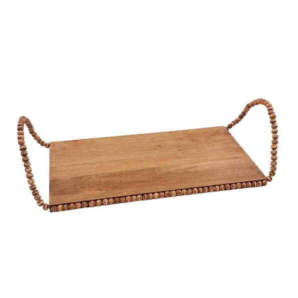 Sm Beaded Handle Wood Tray