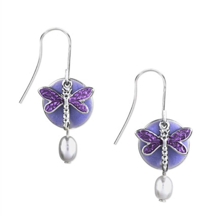 Colorful Dragonfly on Disc Earrings