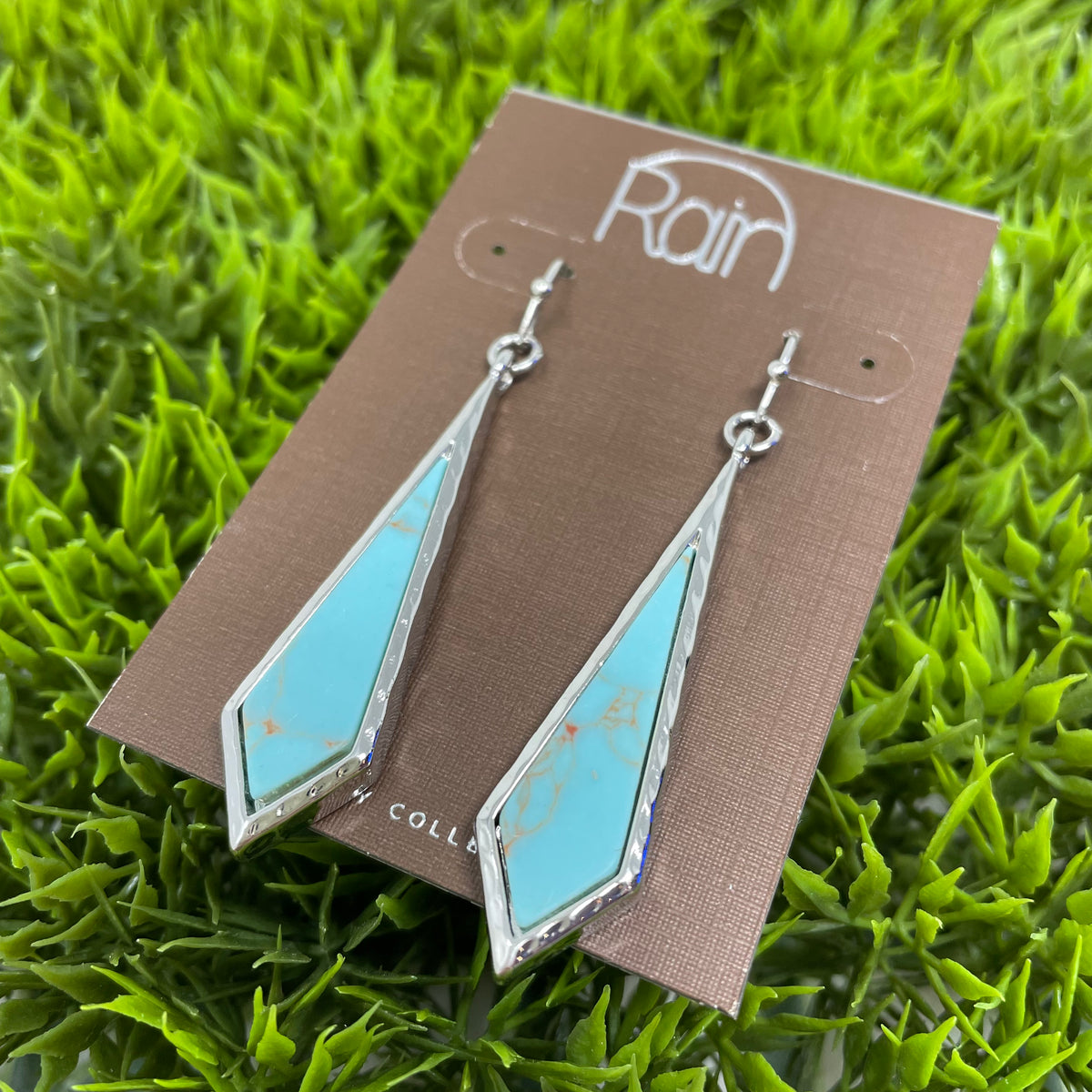 Silver Turquoise Stone Kite Earrings