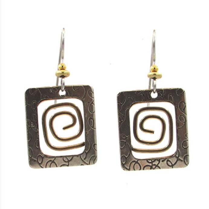 Textured Square w/ Coil Center Earrings