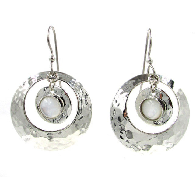 Stone in Open Hammered Circle Earrings